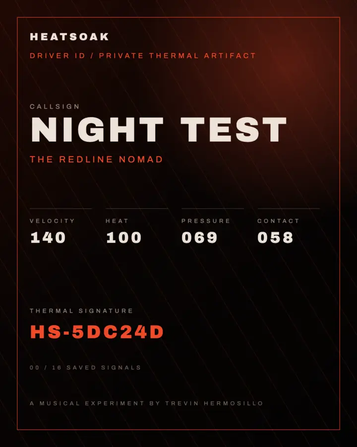 A HEATSOAK Night Test Driver ID with a red thermal signature